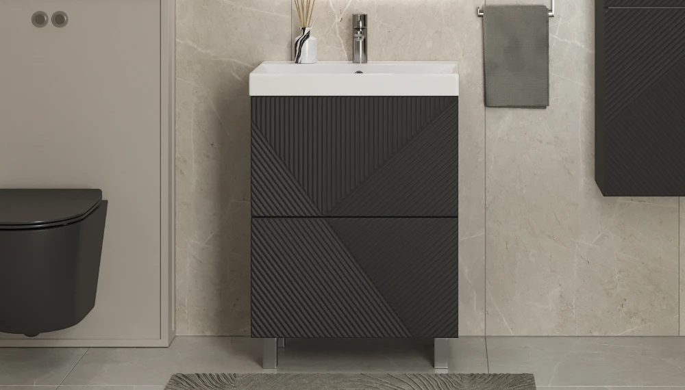 Тумба с раковиной Edge 60.2Y, напольная, графит - фото 1 - VELVEX