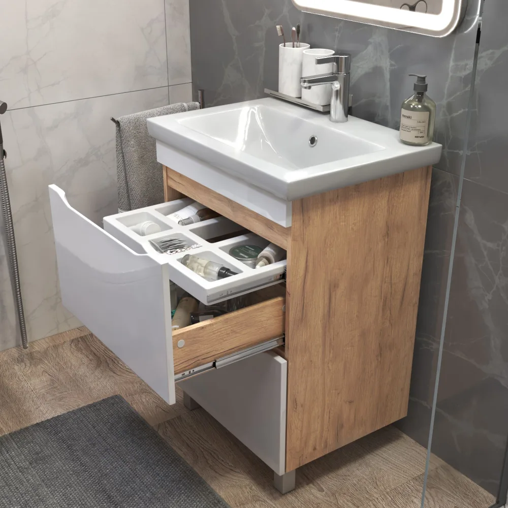 Тумба под раковину Grani 600-0-2 (Como) дуб золотой - фото 4 - VIGO