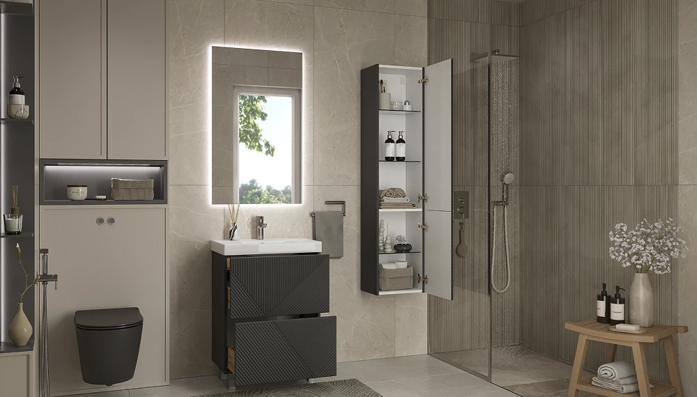 Тумба с раковиной Edge 60.2Y, напольная, графит - фото 8 - VELVEX