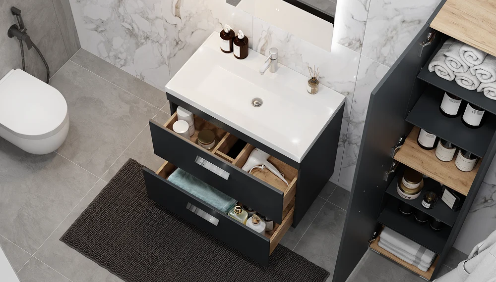 Тумба под раковину Орландо 800-0-2 (Классикa) графит - фото 5 - VELVEX