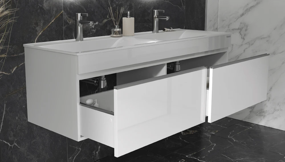 Тумба с двойной раковиной Pulsus 140 подвесная, белый - фото 6 - VELVEX