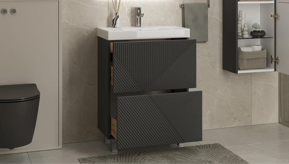 Тумба с раковиной Edge 60.2Y, напольная, графит - фото 2 - VELVEX