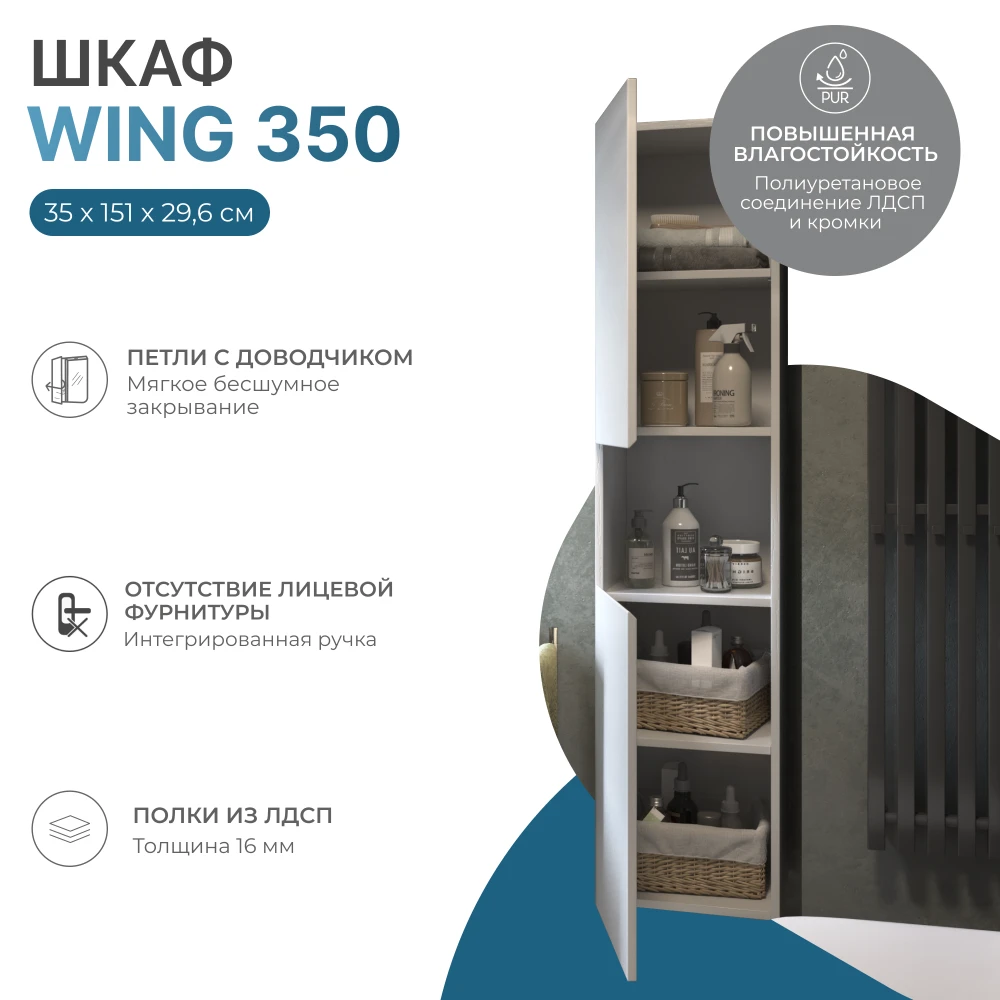 Шкаф навесной Wing 350 белый - фото 6 - VIGO