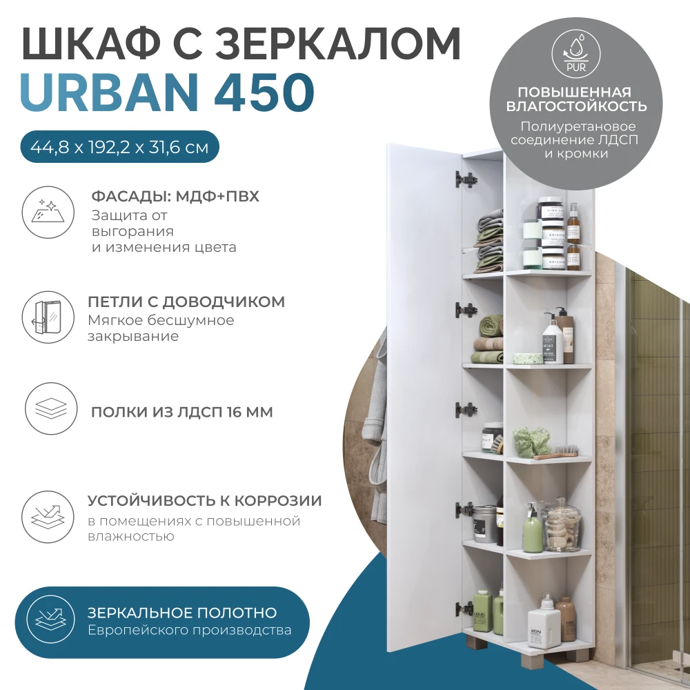 Шкаф комбинированный Urban 450 с зеркалом - фото 8 - VIGO