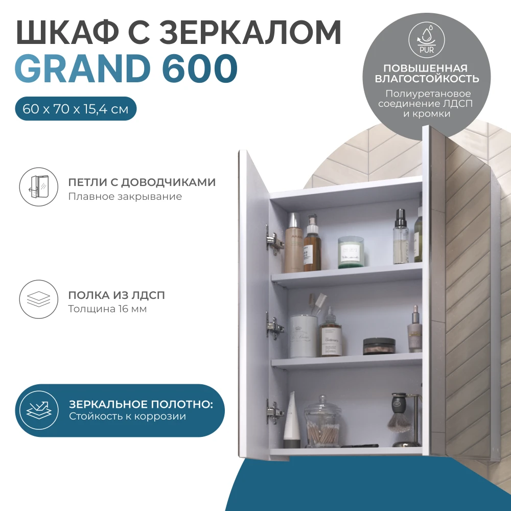 Шкаф навесной Grand 600 с зеркалом - фото 6 - VIGO