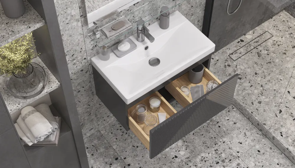 Тумба с раковиной Edge 70.1Y, подвесная, графит - фото 3 - VELVEX