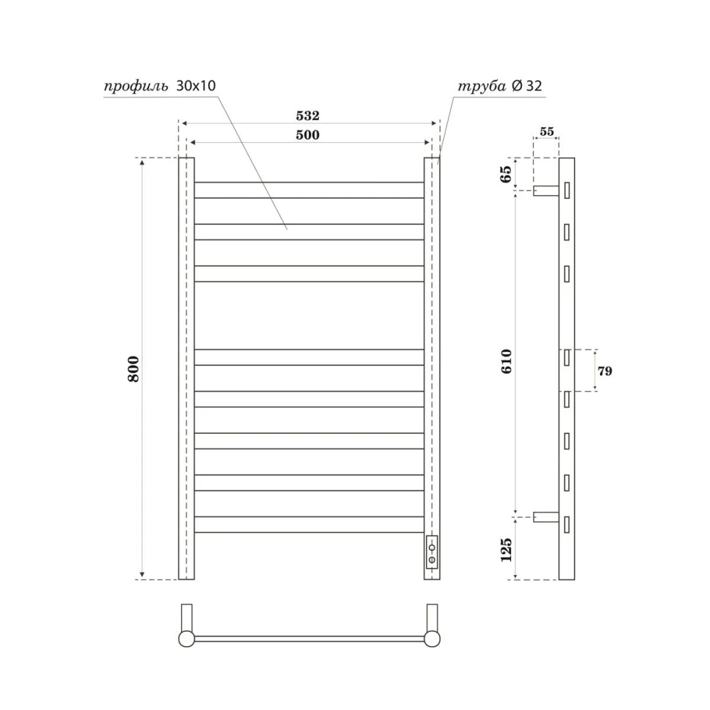 Полотенцесушитель электрический Point Селена PN16858GR П8 500x800, диммер справа, графит премиум - фото 3 - Point