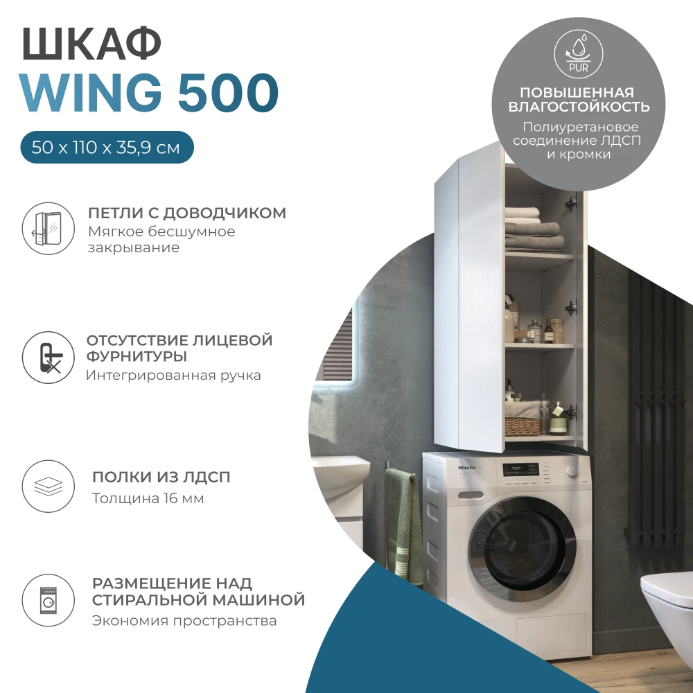 Шкаф навесной Wing 500 белый - фото 6 - VIGO