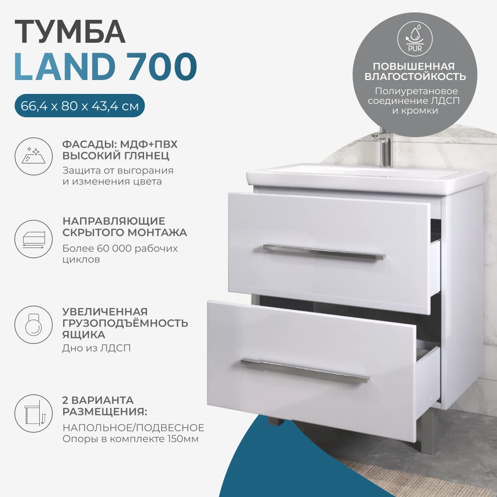 Тумба под раковину Land 700-0-2 (Como) - фото 8