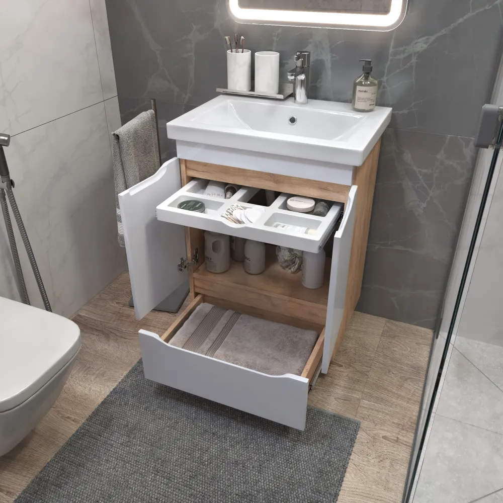 Тумба под раковину Grani 600-2-1 (Como) дуб золотой - фото 3 - VIGO