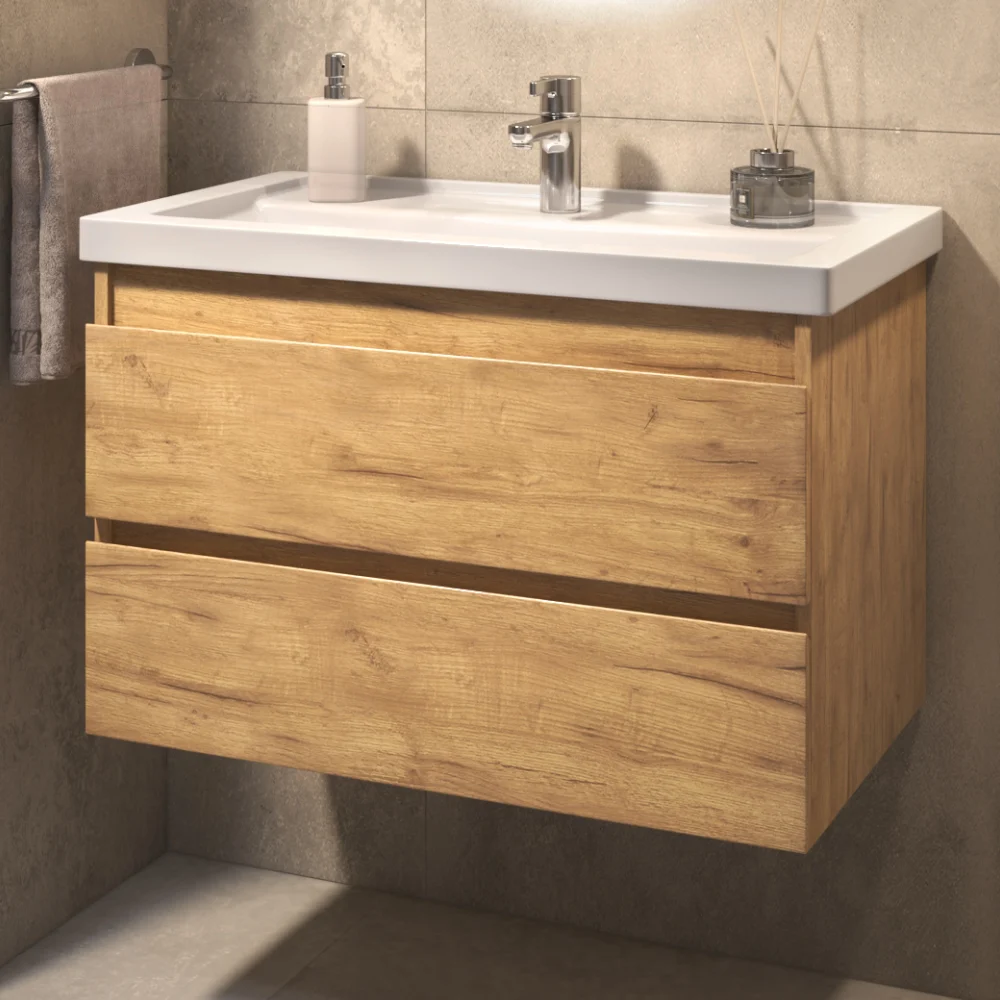 Тумба под раковину Фуста 800-0-2 (Фостер) навесная дуб золотой - фото 1 - VIGO