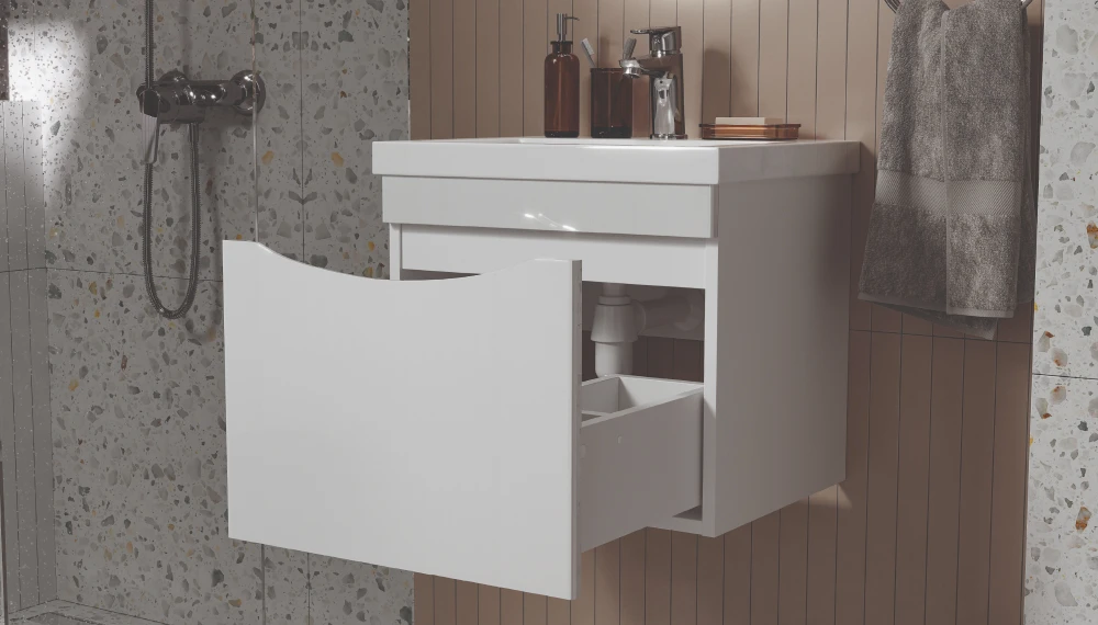 Тумба с раковиной Vizo 50 подвесная, белый глянец - фото 3 - VELVEX