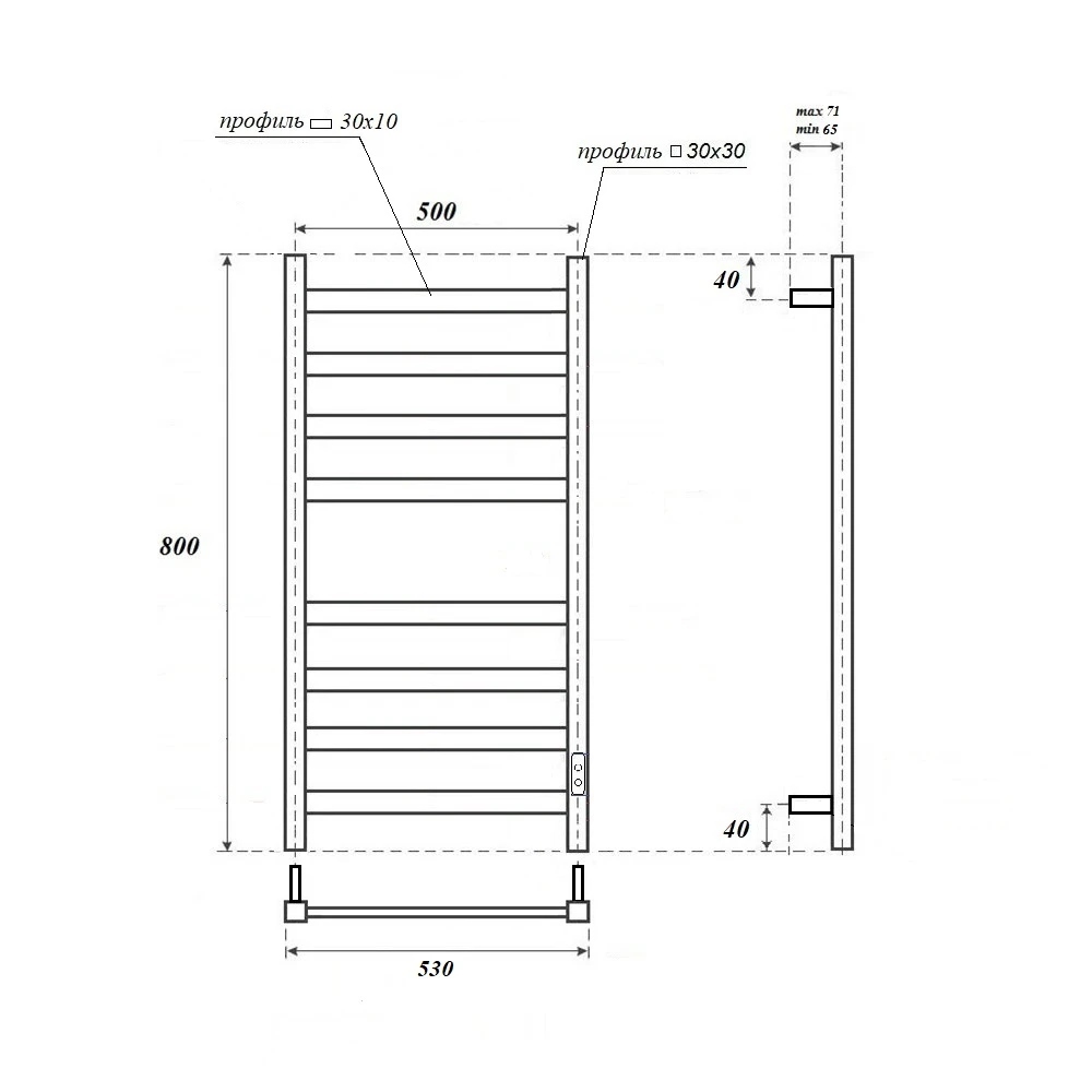 Полотенцесушитель электрический Point Меркурий PN83858W П8 500x800, диммер справа, белый - фото 3 - Point