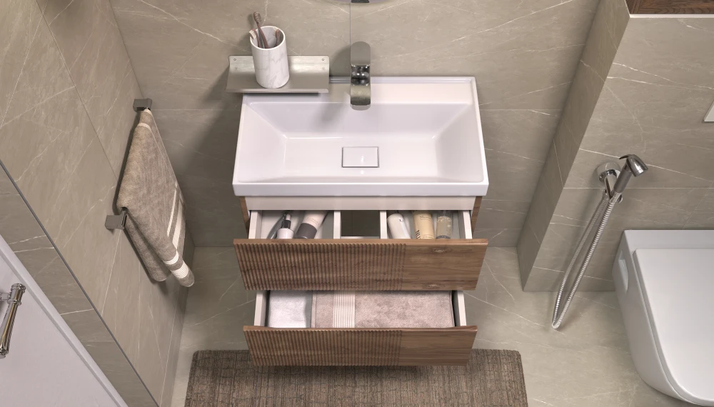 Тумба под раковину Mondi 600-0-2 (Madera Classica Slim) навесная акация темная - фото 4 - VELVEX