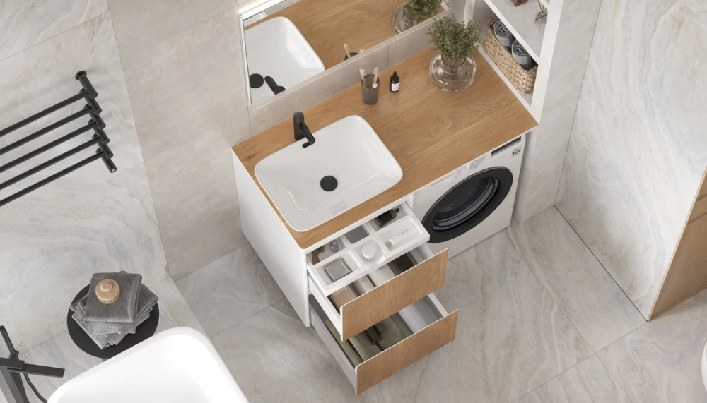 Тумба подвесная Klaufs 56*60.2Y, белый/дерево - фото 4 - VELVEX