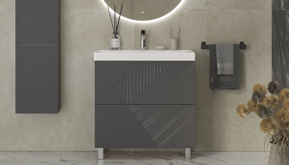 Тумба с раковиной Edge 80.2Y, напольная, графит - фото 1 - VELVEX