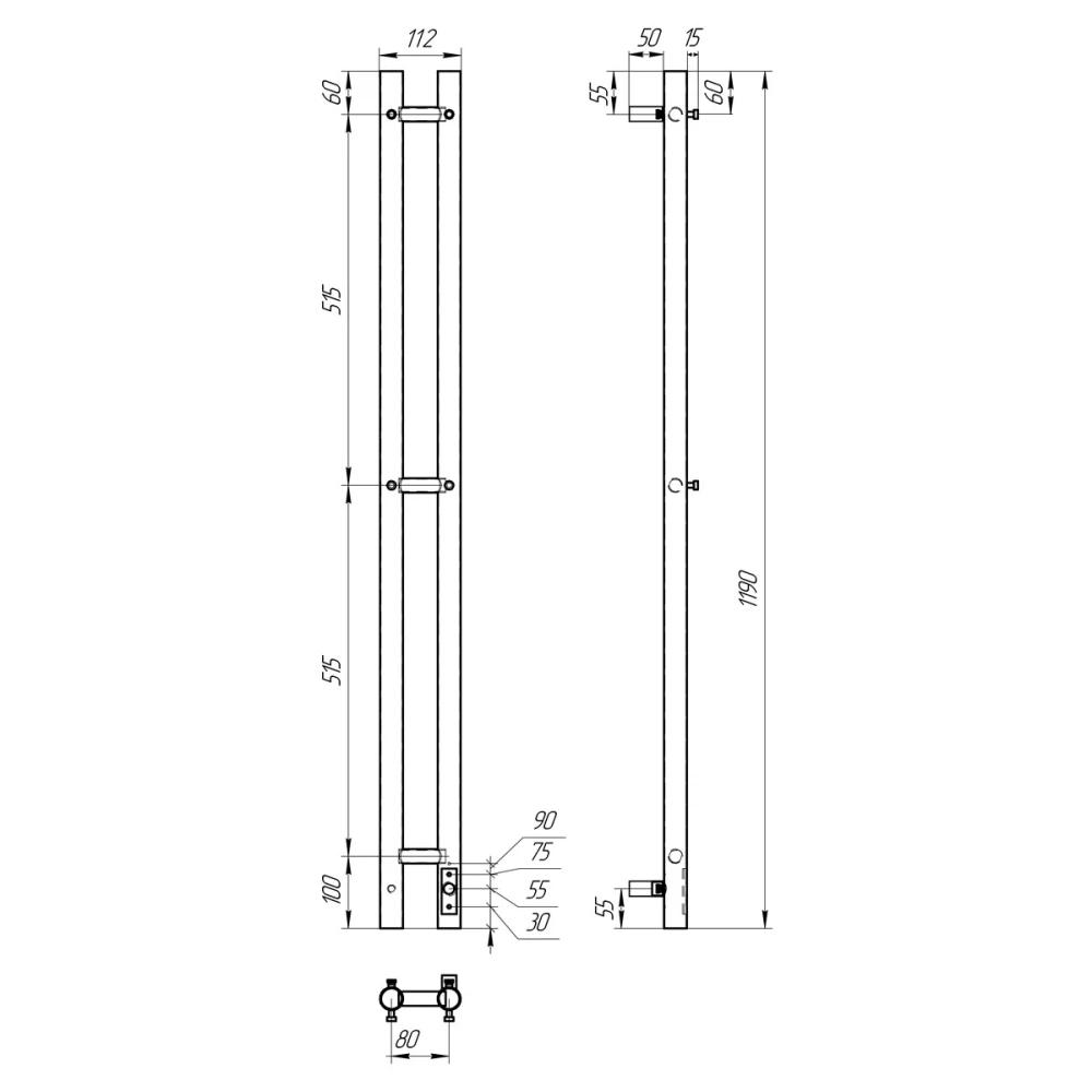 Полотенцесушитель электрический Point Деметра PN12812B П3 80x1200 диммер справа, черный - фото 5 - Point