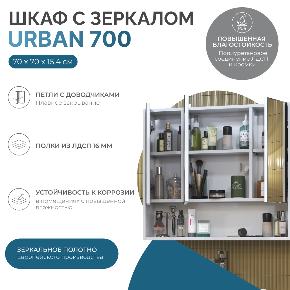 Шкаф навесной с зеркалом Urban 700 - фото 7 - VIGO