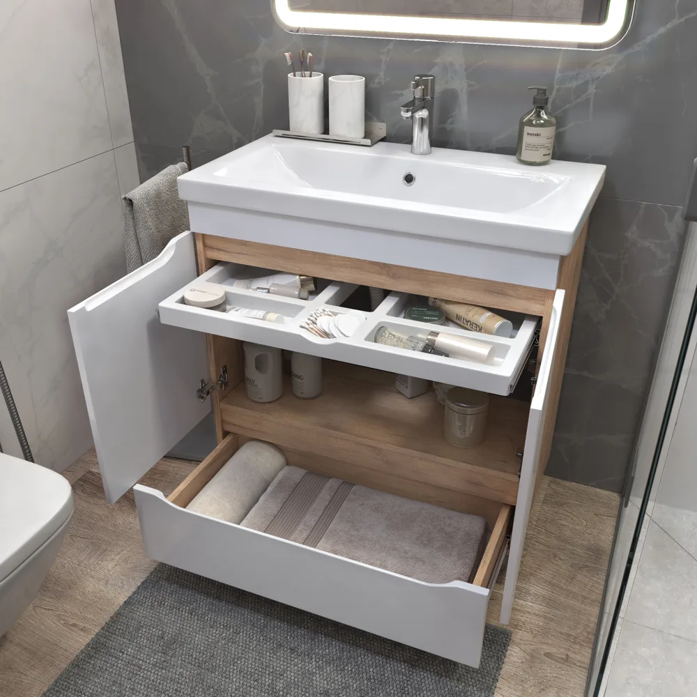 Тумба под раковину Grani 800-2-1 (Como) дуб золотой - фото 3 - VIGO