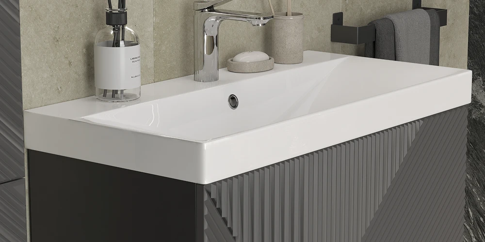 Тумба с раковиной Edge 80.2Y, напольная, графит - фото 6 - VELVEX