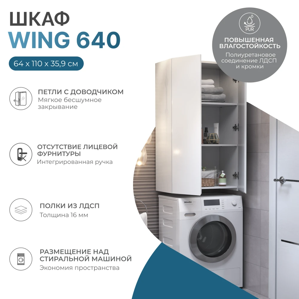 Шкаф навесной Wing 640 белый - фото 6 - VIGO