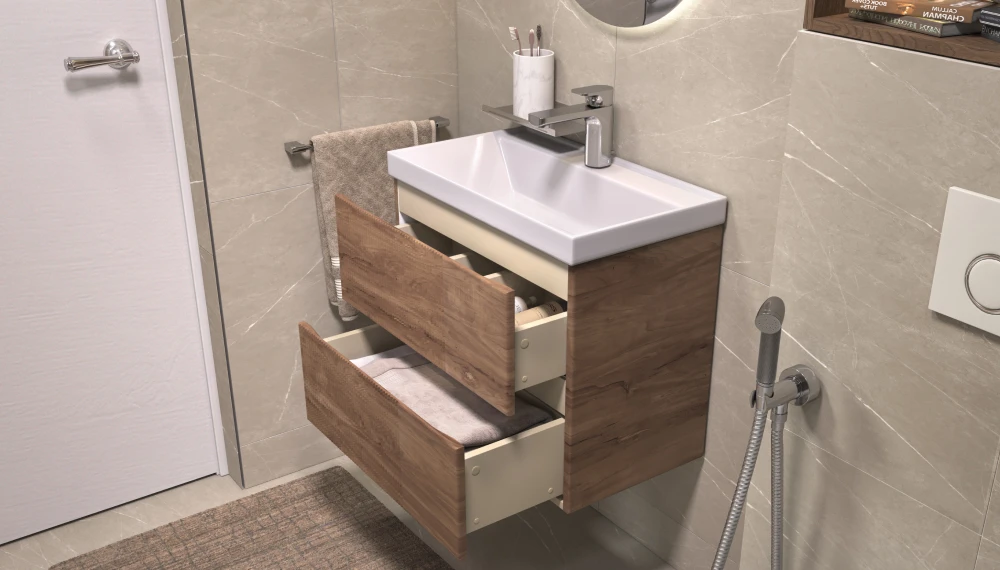 Тумба под раковину навесная Mondi 600-0-2 (Madera Classica Slim) - фото 3 - VELVEX