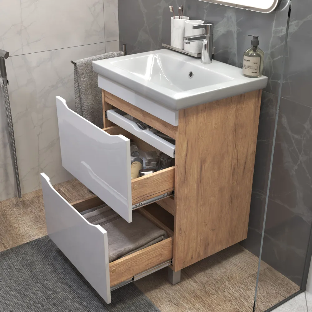 Тумба под раковину Grani 600-0-2 (Como) дуб золотой - фото 3 - VIGO