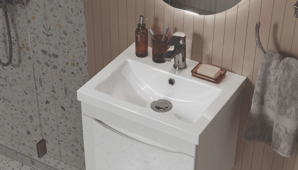 Тумба с раковиной Vizo 50 подвесная, белый глянец - фото 5 - VELVEX