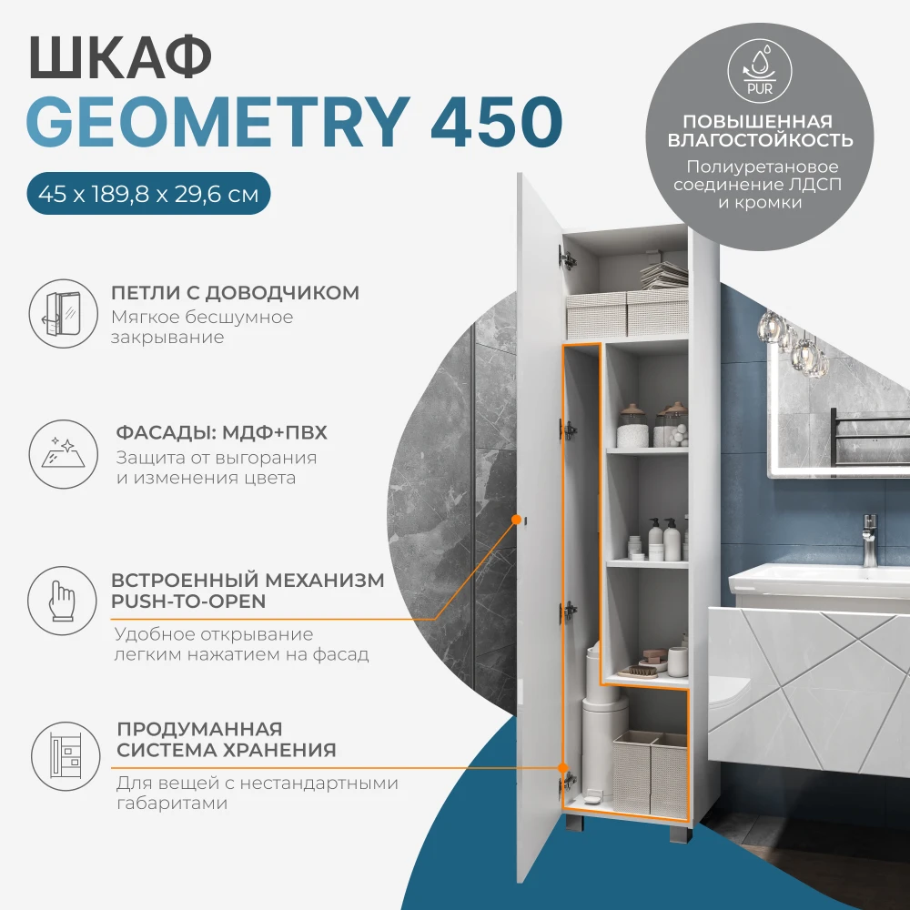 Шкаф Geometry 450 белый - фото 4 - VIGO