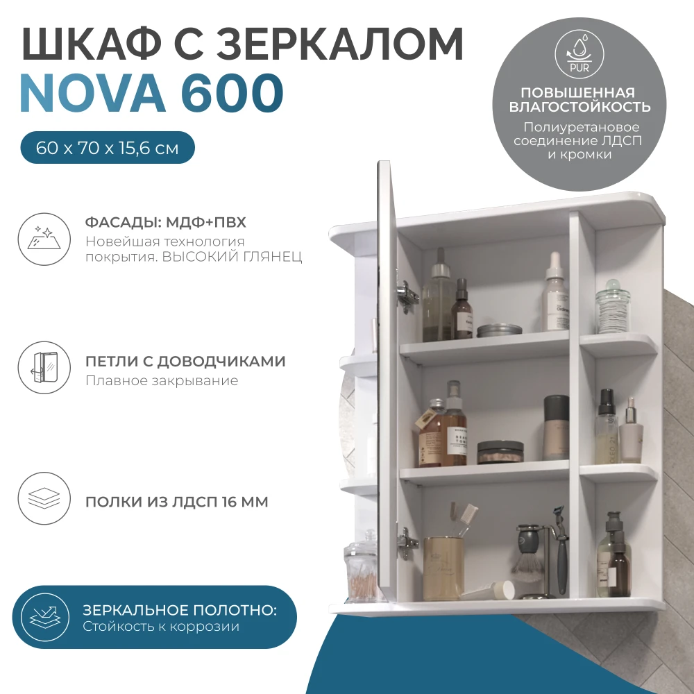 Шкаф навесной Nova 600 с зеркалом - фото 6 - VIGO